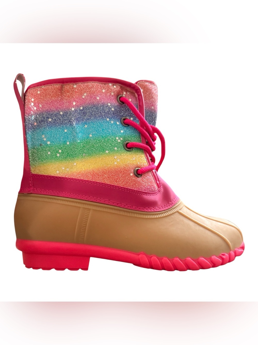 Rainbow Ombre Glitter Duck Boots Lace Up Sherpa Girl's. 
Size 5 - Picture 2 of 13